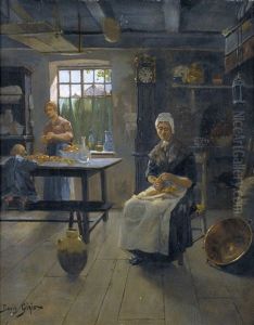 Kucheninterieur Mit Bediensteten Bei Der Rustarbeit by David Eugene Girin