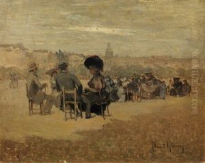 Personnages Assis Sur La Place Bellecour A Lyon by David Eugene Girin