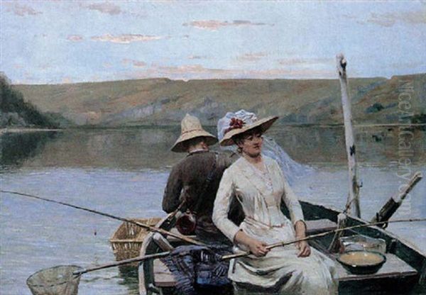 A Fishing Party On The Sylans Lake, Ain - view 1
