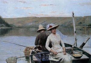A Fishing Party On The Sylans Lake, Ain A Fishing Party On The Sylans Lake, Ain