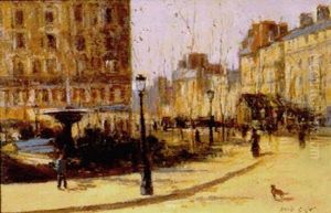 Une Place Parisienne by David Eugene Girin