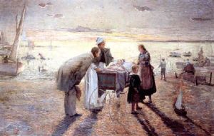 Promenade En Famille Sur La Plage by David Eugene Girin