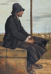 Ruhender Hirte Mit Seiner Schafherde by Alexandre Girod