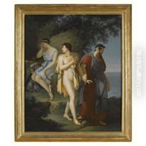 A Classical Scene With A Young Being Lef Away From A Young Nymph By His Father, Pyramus (?) Being Lead Away From Thisbe by Anne-Louis Girodet de Roucy-Triosson