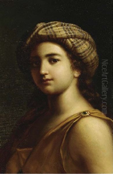 A Young Lady In Classical Garb Wearing An Elegant Turban - view 1
