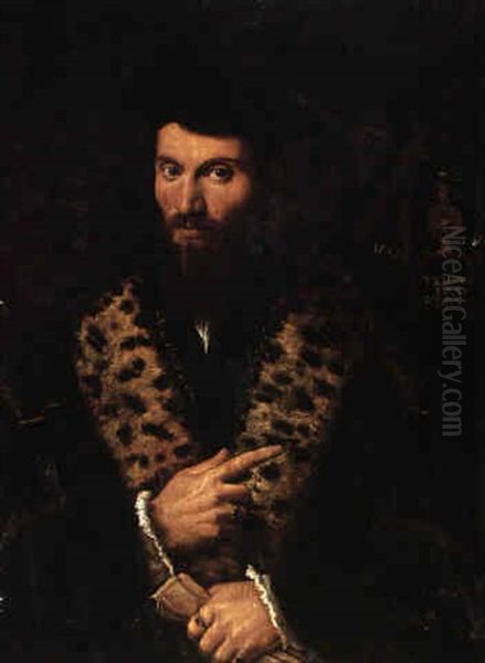 Portrait Of A Cleric Wearing A Black Costume Pointing To A Clock - view 1