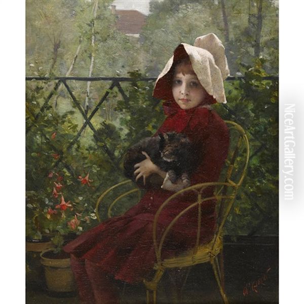 Jeune Fille En Rouge Avec Chat - view 1