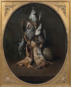 Nature Morte Au Lapin, Perdreaux Et Grives Dans Un Ovale Peint by Antoine-Marie Girot