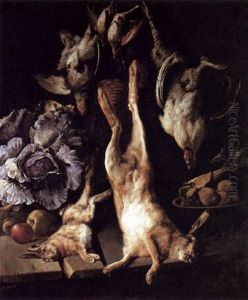 Nature Morte Aux Pieces De Gibiers Et Choux Sur Un Entablement by Antoine-Marie Girot