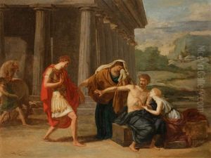 Oedipe A Colone Dans Un Encadrement Blanc by Jean Antoine Th. Giroust