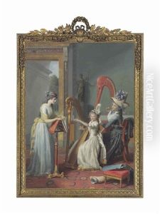 Mademoiselle D'orleans Taking A Harp Lesson by Jean Antoine Th. Giroust