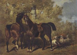 Zwei Braune Pferde by Achille Giroux
