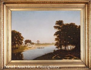 Figures Arriving By Boat At A Creole Cottage Beside A Bayou