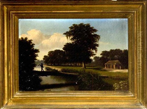 Rural Louisiana Landscape With Hunter And His Dog - view 1