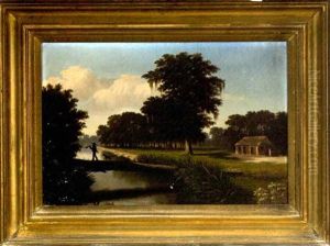 Rural Louisiana Landscape With Hunter And His Dog by Charles Giroux