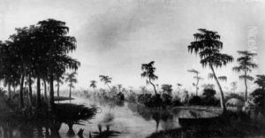 Louisiana Bayou With Thatched Roof Hut On The Shore by Charles Giroux