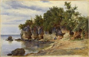 Grottes Romaines: Baia, Camerelle Huile Sur Papier Maroufle Sur Toile. Situee Au Dos Marque <castellone 169>, Cachet De La Vente Giroux by Andre Giroux