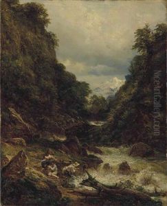 Vue Prise Dans Les Alpes Francaises, Au Lieu-dit Le Bout-du-monde, Dans Le Ravin D"allevard, Chasseurs De Chamois A L"affut by Andre Giroux