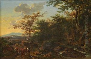 Promeneur Et Ses Anes Dans Un Paysage Italien