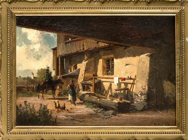 Soldat Zu Pferde Auf Bauernhof - view 1