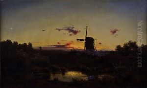 Atmospharischer Sonnenuntergang Mit Windmuhle Von Potsdam