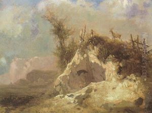 Weidelandschaft Mit Sonnenbeschienener Abbruchkante by Bernhard Girscher