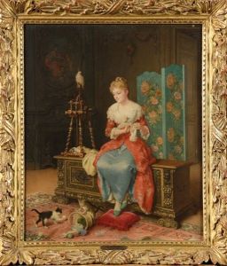 Jeune Fille Au Tricot Dans Un Interieur by Antonio Gisbert