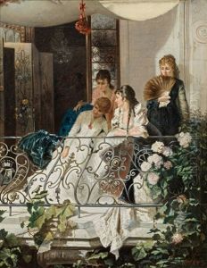 Young Women On A Balcony by Josef Gisela