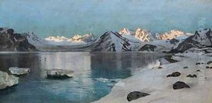 Bachmann, R.u.sig., Dat. Und Ortsbez. Munchen 1899, Wien - Daselbst, sonnenaufgang Uber Winterlichem Gebirge",ol/lwd., 42 X 80 Cm, Farbfehlstellen