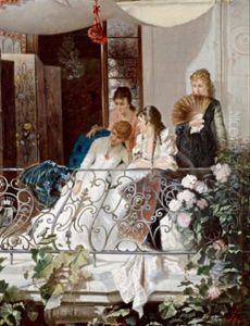 Junge Damengesellschaft Am Balkon by Josef Gisela