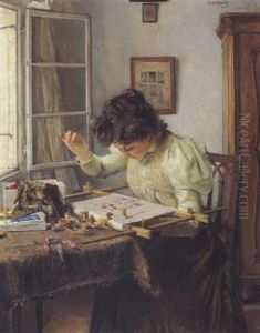Bei Der Stickarbeit by Josef Gisela