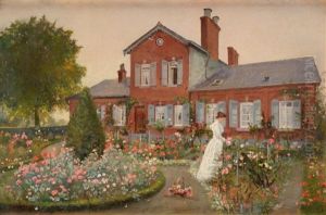 Jeune Femme Dans Un Jardin De Roses by Pierre Charles Gislain