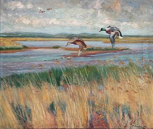 Landscape With Low-flying Mallards - view 1