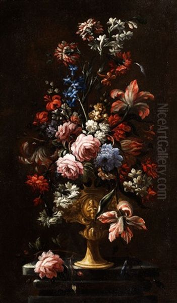 Stilleben Mit Reliefierter Prunkvase Und Grossem Blumenbukett - view 1