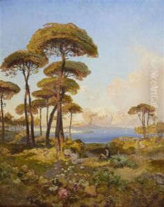 Pozzuoli With The Vesuvius In The Distance by Guglielmo Giusti