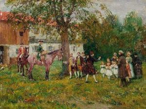 Empfang Zweier Reiter Impark Eines Gutshofes by Emmanuel Bachrach-Baree