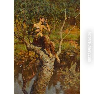 Lachender Faun Mit Trauben Auf Einem Baum by Fausto Giusto