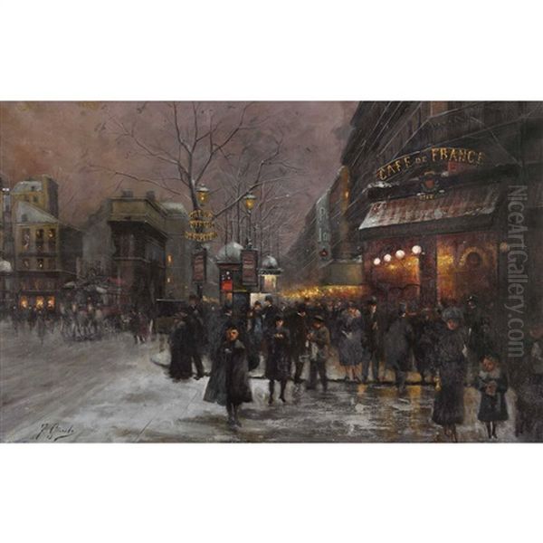 Nachtlicher Boulevard In Paris Mit Der Porte Saint-martin - view 1
