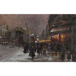Nachtlicher Boulevard In Paris Mit Der Porte Saint-martin by Fausto Giusto