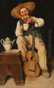 Alter Gitarrenspieler Mit Kaffee Und Geback by Fausto Giusto