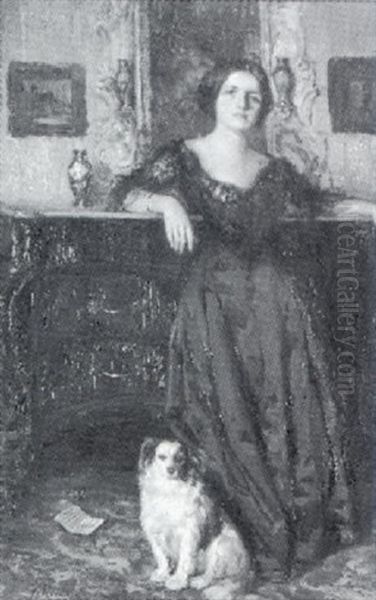 Junge Frau Mit Hund In Interieur - view 1