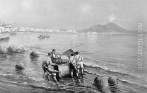 Fischer Mit Boot An Der Neapolitanischen Kuste by Fausto Giusto