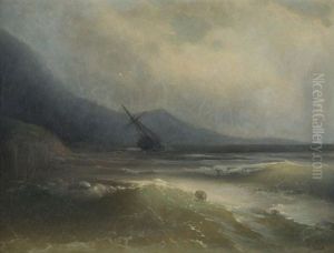 Ship Tossed At Sea by Mekertich Givanian
