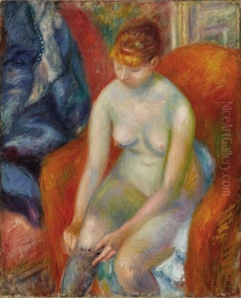Nude Pulling On Stocking - Nude With Red Hair - view 1
