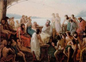 Homer Omgivet Af En Lyttende Skare Ombord Pa Et Skib Homer Omgivet Af En Lyttende Skare Ombord Pa Et Skib