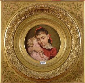 Portrait D"une Fillette Avec Sa Poupee by Pierre Paul Leon Glaize