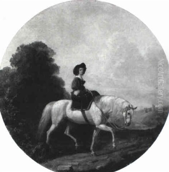 A Lady On Horseback In An Extensive Landscape, With A Castle Beyond - view 1