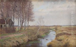 Birches By Stream by Adolf Glatte