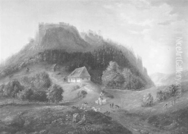 Landschaft Mit Blick Auf Die Ruine (murnau?), Mit Figurlicher Staffage - view 1