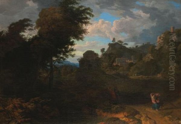 A Pastoral Landscape With Figures On A Path Before A Hill Town - view 1